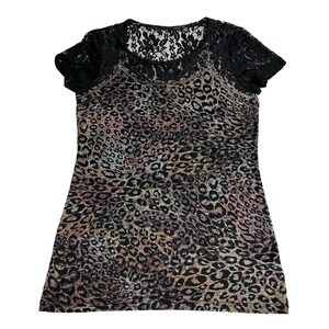 Vintage Y2K BKE Womens Large Leopard Lace Sheer Top Mall Goth Grunge Buckle Emo